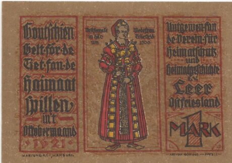 Аверс банкноты 1 marka Verein für Heimatschutz und Heimatgeschichte (Niemcy) 1921