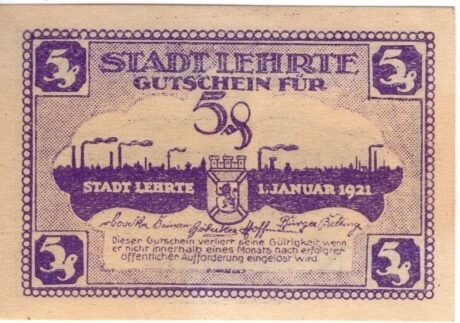 Аверс банкноты 5 fenigów (Niemcy) 1921