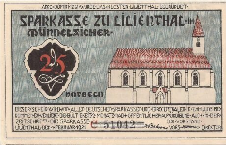 Аверс банкноты 25 fenigów Sparkasse (Niemcy) 1921