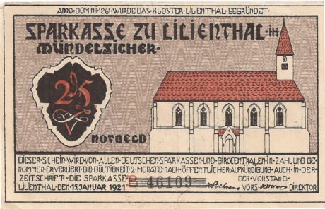 Аверс банкноты 25 fenigów Sparkasse (Niemcy) 1921