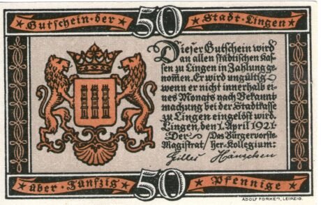 Аверс банкноты 50 fenigów (Niemcy) 1921