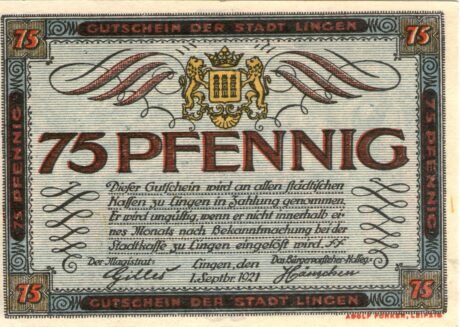 Аверс банкноты 75 fenigów (Niemcy) 1921