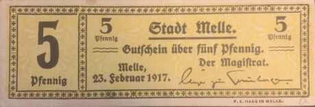 Аверс банкноты 5 fenigów (Niemcy) 1917