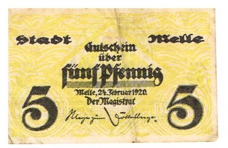 Аверс банкноты 5 fenigów (Niemcy) 1920