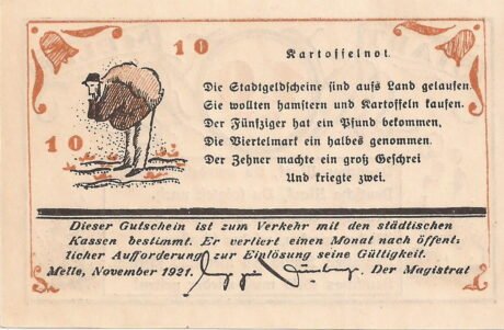 Реверс банкноты 10 fenigów (Niemcy) 1921