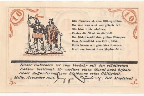 Реверс банкноты 10 fenigów (Niemcy) 1921