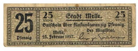 Аверс банкноты 25 fenigów (Niemcy) 1917