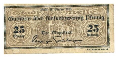 Аверс банкноты 25 fenigów (Niemcy) 1918