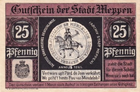 Реверс банкноты 25 пфеннигов (Германия) 1921 года