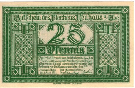 Аверс банкноты 25 пфеннигов (Германия) 1921 года