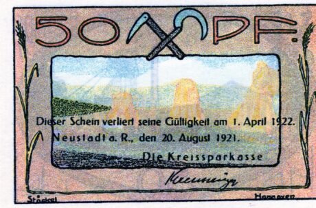 Аверс банкноты 50 fenigów Kreissparkasse (Niemcy) 1921