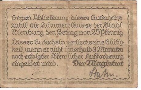 Реверс банкноты 25 fenigów (Niemcy)