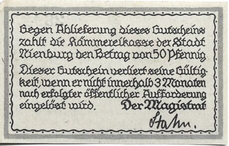 Реверс банкноты 50 пфеннигов (Германия)