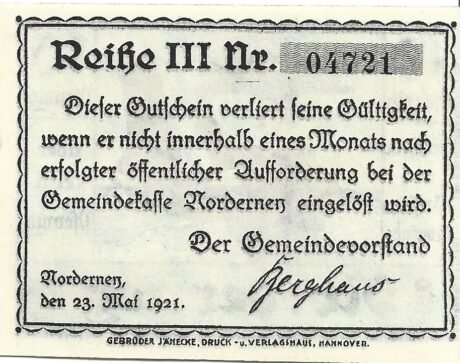 Реверс банкноты 10 fenigów (Niemcy) 1921