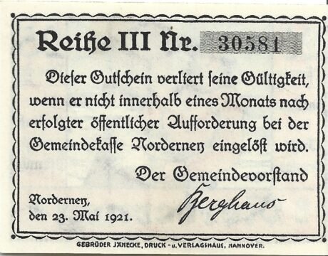 Реверс банкноты 25 fenigów (Niemcy) 1921