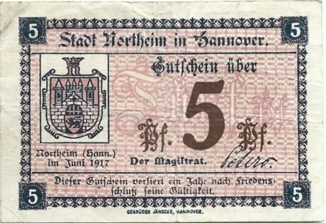 Аверс банкноты 5 fenigów (Niemcy) 1917