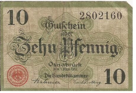 Аверс банкноты 10 пфеннигов Handelskammer (Германия) 1917 года