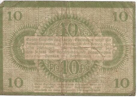 Реверс банкноты 10 пфеннигов Handelskammer (Германия) 1917 года