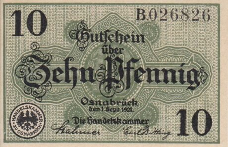 Аверс банкноты 10 fenigów Handelskammer (Niemcy) 1921