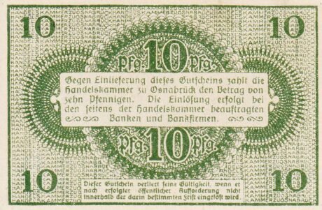 Реверс банкноты 10 fenigów Handelskammer (Niemcy) 1921