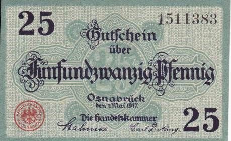 Аверс банкноты 25 пфеннигов Handelskammer (Германия) 1917 года