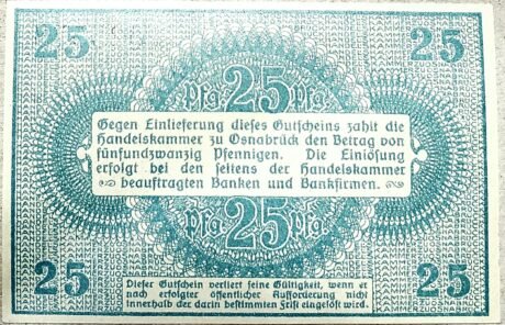 Реверс банкноты 25 пфеннигов Handelskammer (Германия) 1921 года