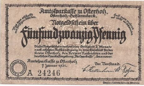 Аверс банкноты 25 пфеннигов Amtssparkasse (Германия) 1921 года