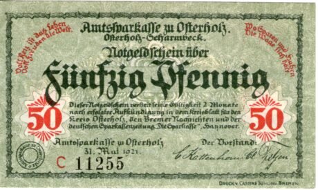 Аверс банкноты 50 пфеннигов Amtssparkasse (Германия) 1921 года