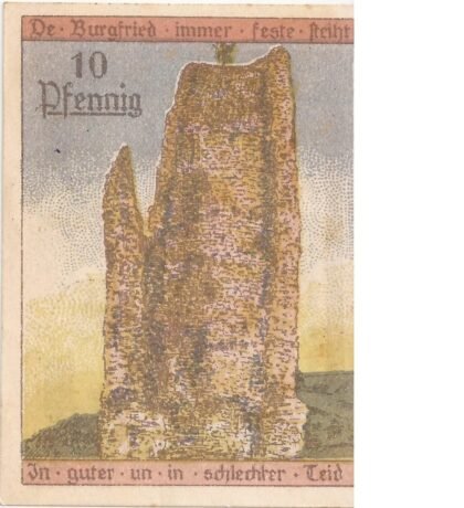 Реверс банкноты 10 пфеннигов Waller, Schlösser (Германия)