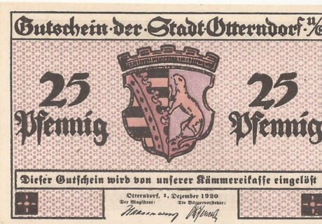 Аверс банкноты 25 fenigów (Niemcy) 1920