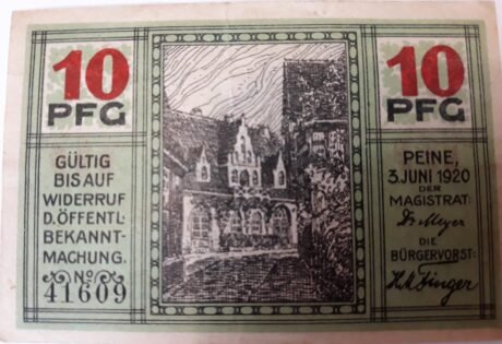 Аверс банкноты 10 fenigów (Niemcy) 1920