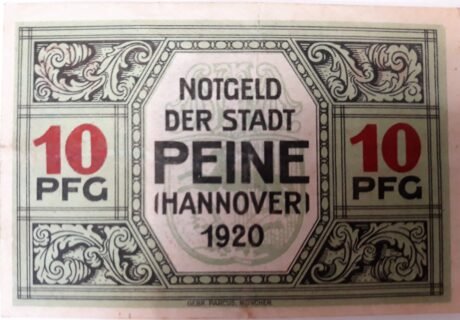 Реверс банкноты 10 fenigów (Niemcy) 1920