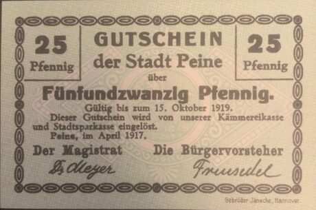 Аверс банкноты 25 fenigów (Niemcy) 1917