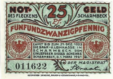 Аверс банкноты 25 fenigów (Niemcy) 1921