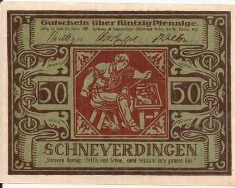 Аверс банкноты 50 fenigów Sparkasse (Niemcy) 1921