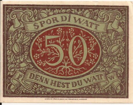 Реверс банкноты 50 fenigów Sparkasse (Niemcy) 1921