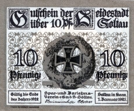 Аверс банкноты 10 fenigów (Niemcy) 1919