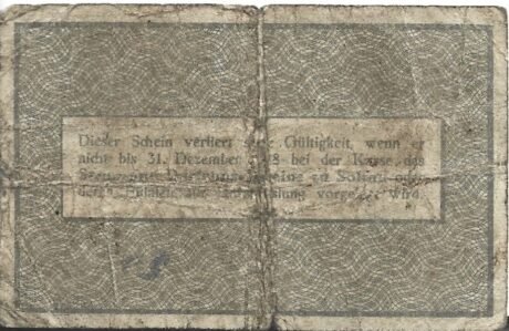 Реверс банкноты 25 fenigów Spar- und Darlehnsverein Soltau (Niemcy) 1917