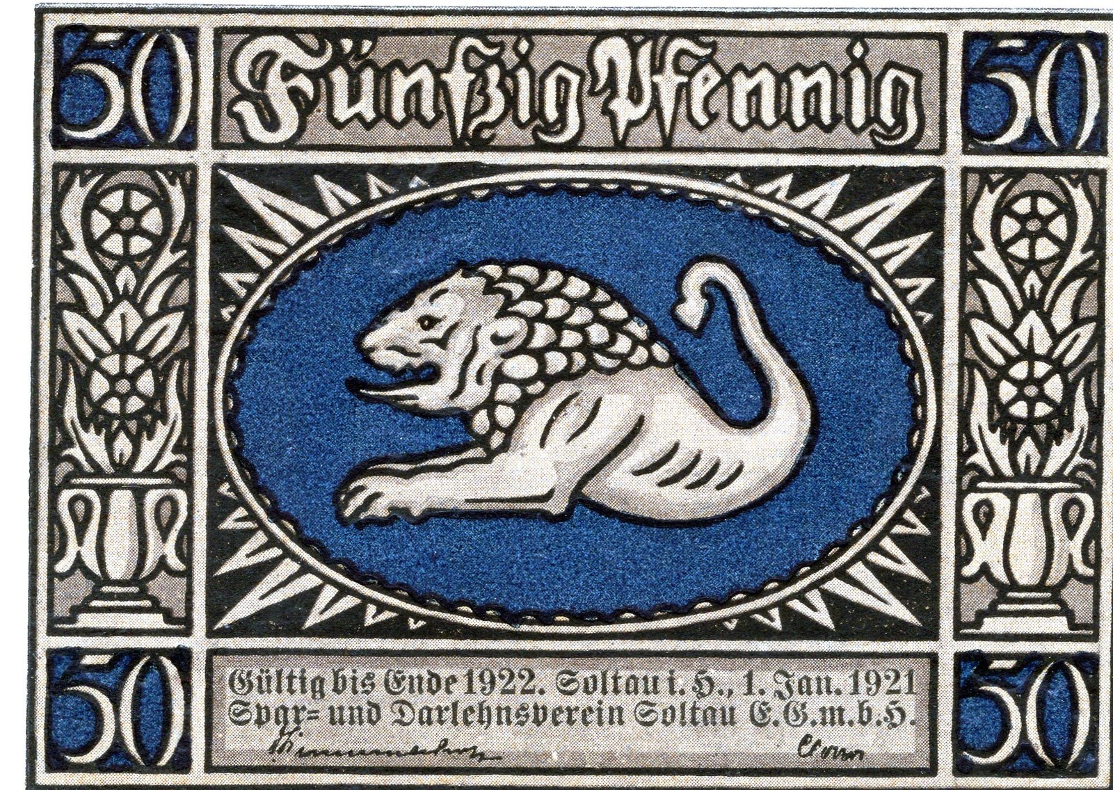 Аверс банкноты 50 пфеннигов Spar- und Darlehnsverein Soltau (Германия) 1921 года