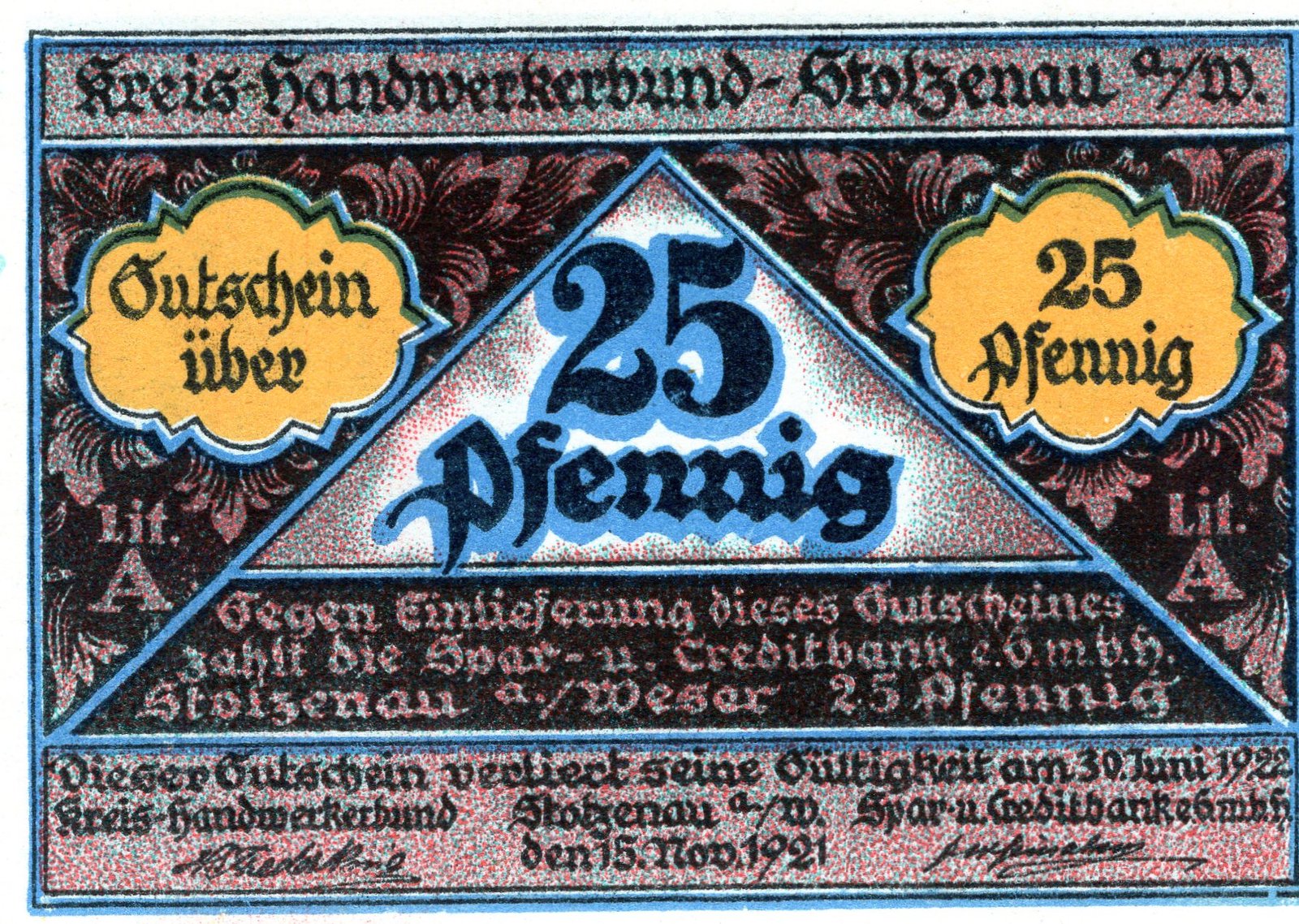 Аверс банкноты 25 пфеннигов Kreis-Handwerkerbund (Германия) 1921 года