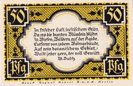 Реверс банкноты 50 fenigów (Niemcy) 1921