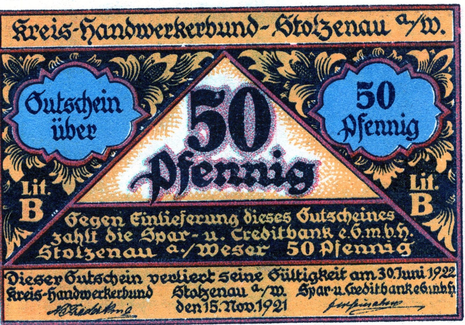 Аверс банкноты 50 пфеннигов Kreis-Handwerkerbund (Германия) 1921 года