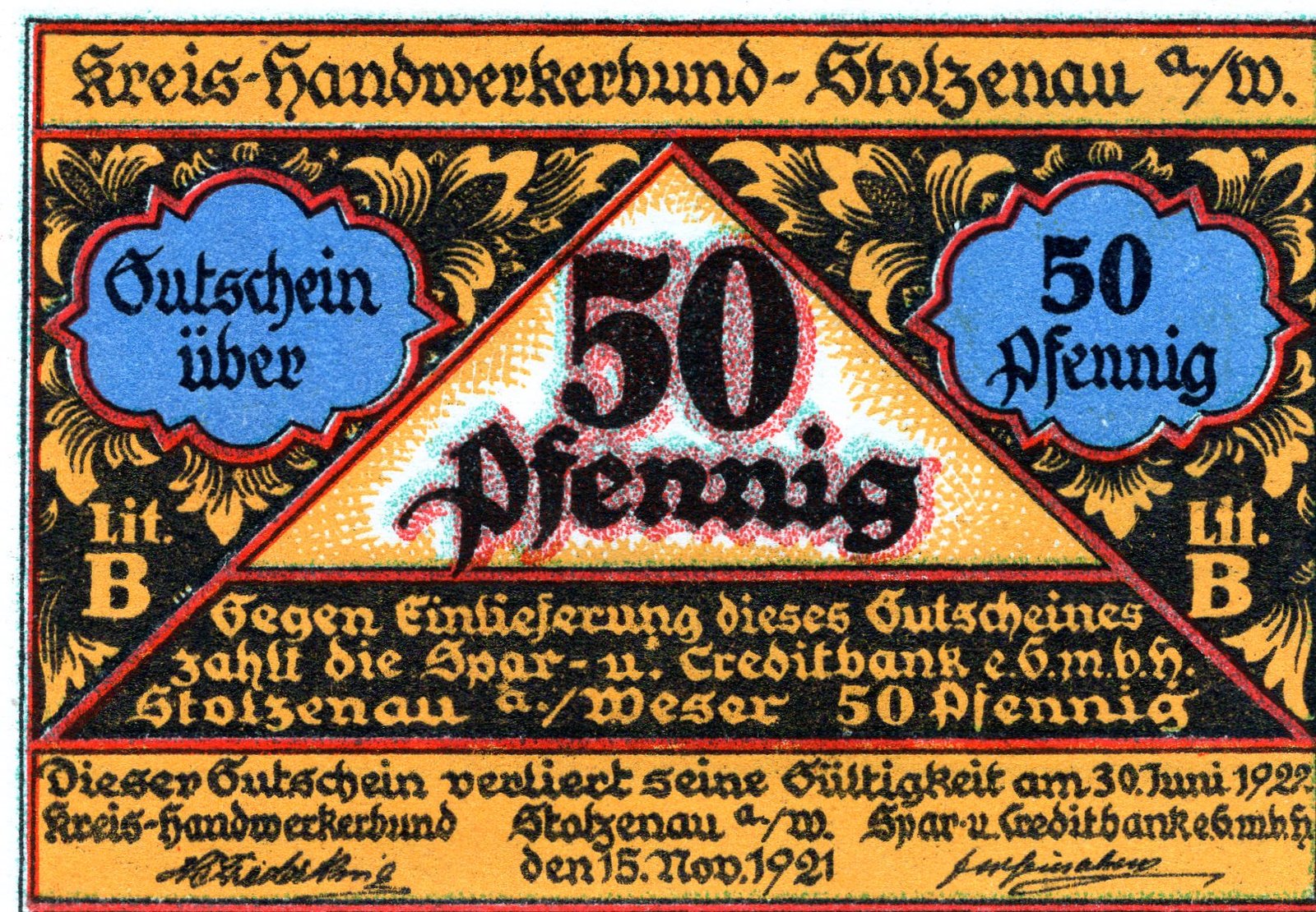 Аверс банкноты 50 пфеннигов Kreis-Handwerkerbund (Германия) 1921 года