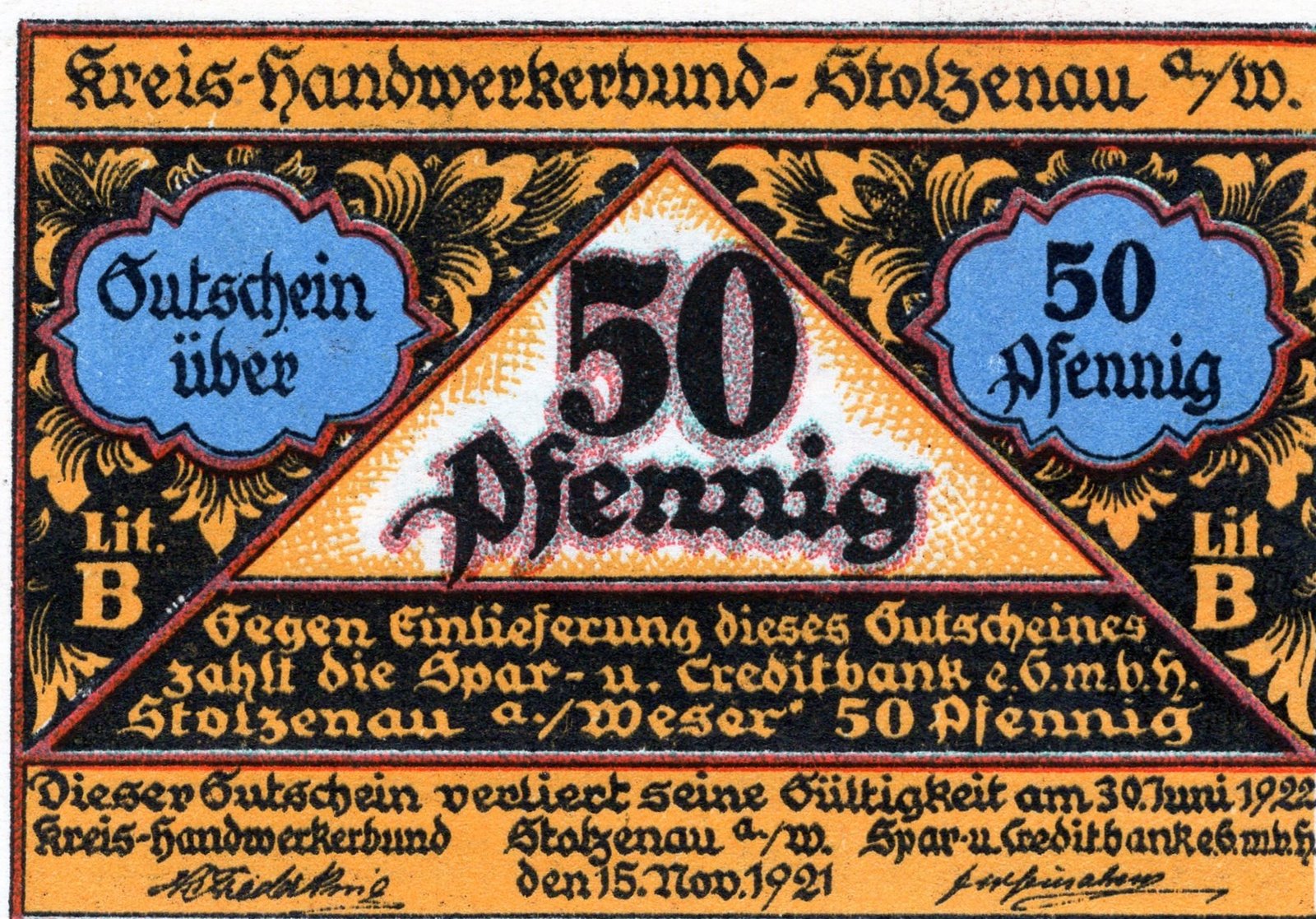 Аверс банкноты 50 пфеннигов Kreis-Handwerkerbund (Германия) 1921 года