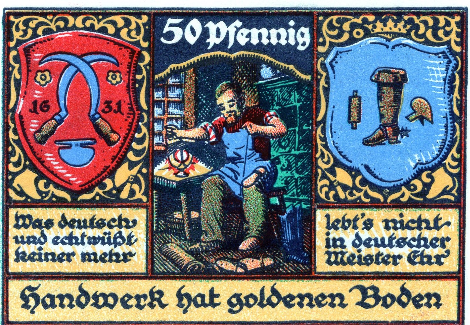 Реверс банкноты 50 пфеннигов Kreis-Handwerkerbund (Германия) 1921 года