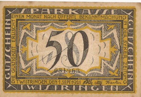 Аверс банкноты 50 fenigów Sparkasse (Niemcy) 1921