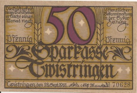 Аверс банкноты 50 fenigów Sparkasse (Niemcy) 1921