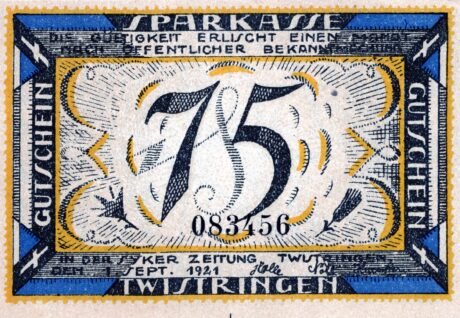 Аверс банкноты 75 fenigów Sparkasse (Niemcy) 1921