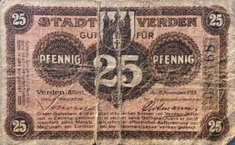 Аверс банкноты 25 fenigów (Niemcy) 1918