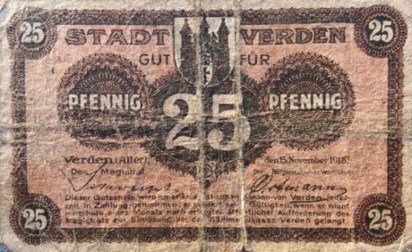 Реверс банкноты 25 fenigów (Niemcy) 1918